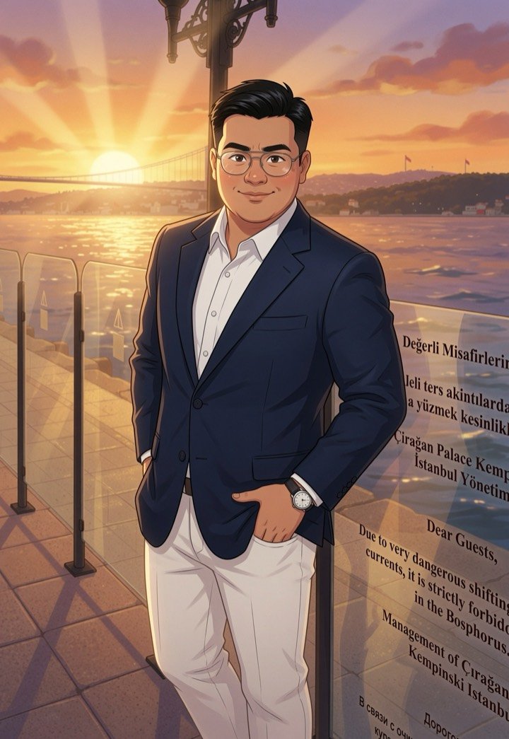 Thatchawut "Punch" Wangungkananon, CEO of Limitless Enterprise, on the Bosphorus in Istanbul at sunset